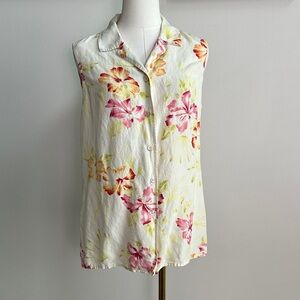 Vtg Tommy Bahama Sleeveless Silk Linen Lightweight Blouse Women L Tropical